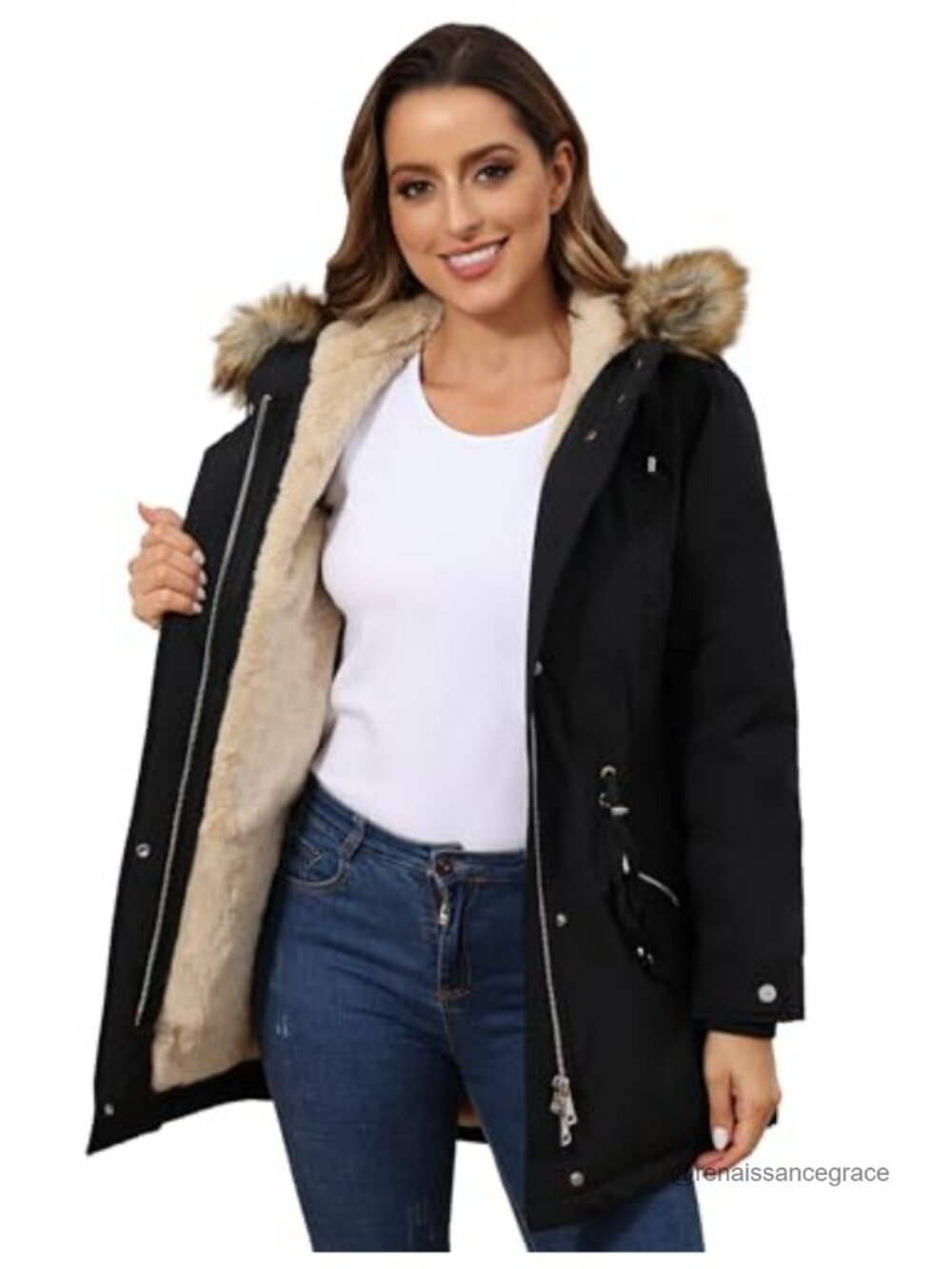 Womens Fleece Lined Winter Parka Hooded Puffer Coat Warm Quilted Jacket